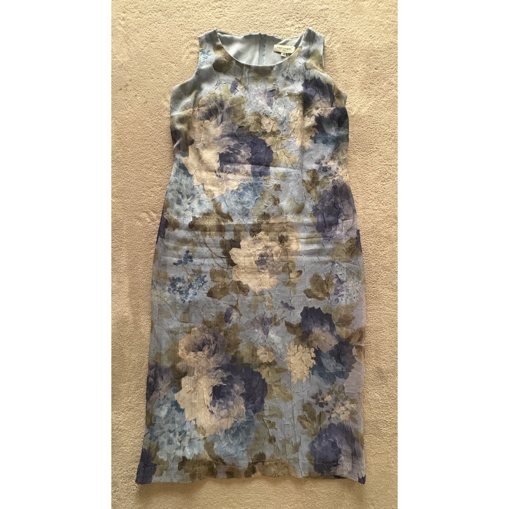 Vintage Miss Dorby Blue Floral Watercolor Midi Dress Sleeveless Women's 14